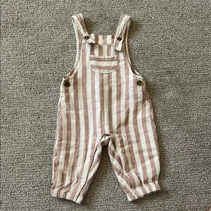 Rylee + Cru Brown and White Overalls with Relaxed Fit